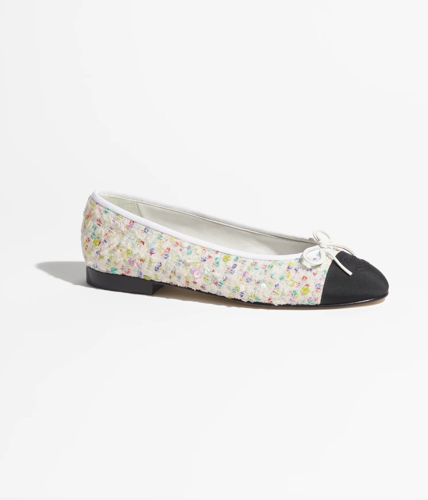 GIÀY CHANEL BALLERINA LOGO Tweed & Vải Grosgrain Trắng kem, Đen & Nhiều màu khác