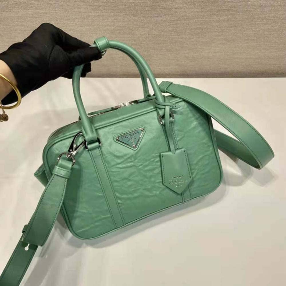 TÚI Prada Women Medium Antique Nappa Leather Top Handle Bag-Green