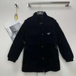 ÁO Prada Women Velvet Puffer Jacket-Black