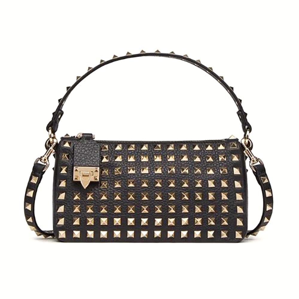 TÚI Valentino Rockstud Alcove Grainy Calfskin Handbag-White