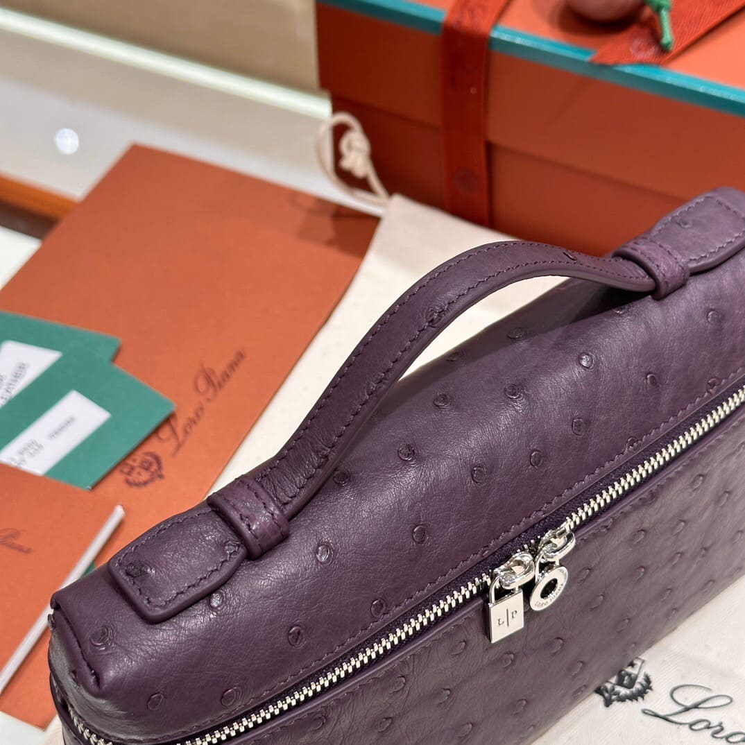 TÚI Loro Piana Women Extra Pocket L27 in Ostrich Leather Purple da đà điểu(Gía Liên Hệ)