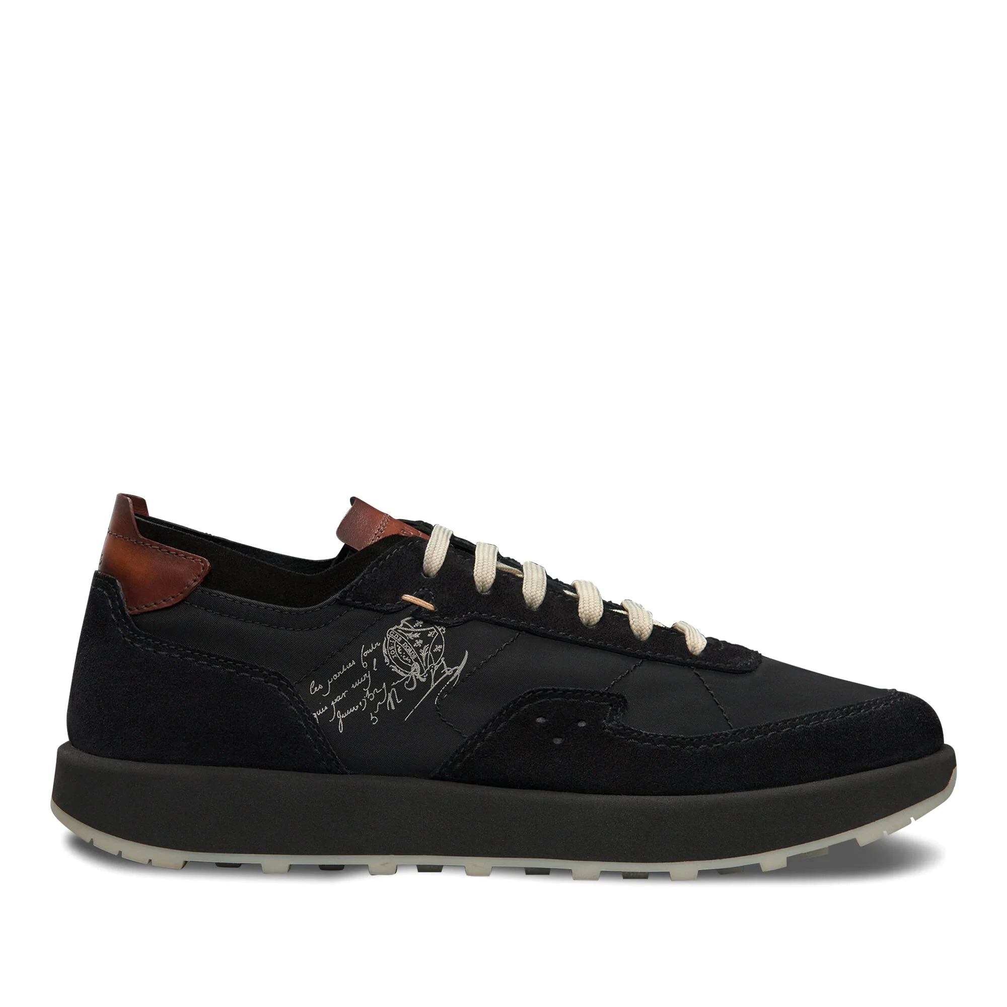 GIÀY BERLUTI Light Track Suede Leather and Nylon Sneaker Black