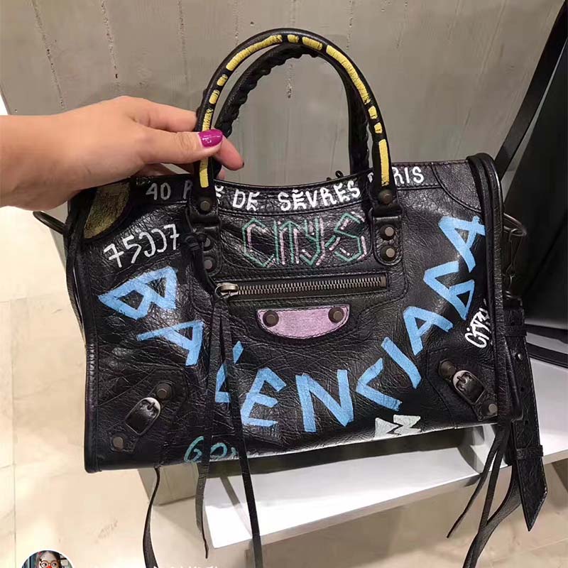 TÚI Balenciaga Women Classic City S Graffiti Small Should Bag in Lambskin