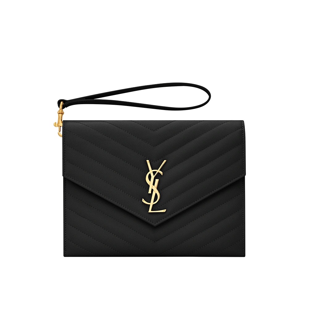 TÚI Saint Laurent YSL Monogram Clutch in Quilted Grain de Poudre Embossed Leather-Black Túi Saint Laurent Ysl Monogram Clutch In Quilted Grain De Poudre Embossed Leather-Black