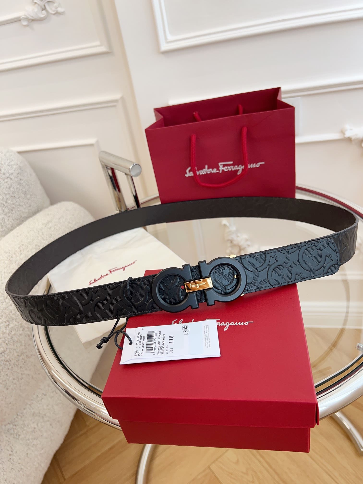 DÂY LƯNG Salvatore Ferragamo Adjustable Gancini Belt Khóa đen