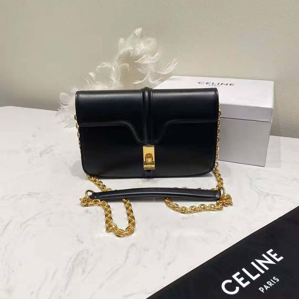 TÚI Celine Women Chain Bag 16 in Satinated Calfskin-Black
