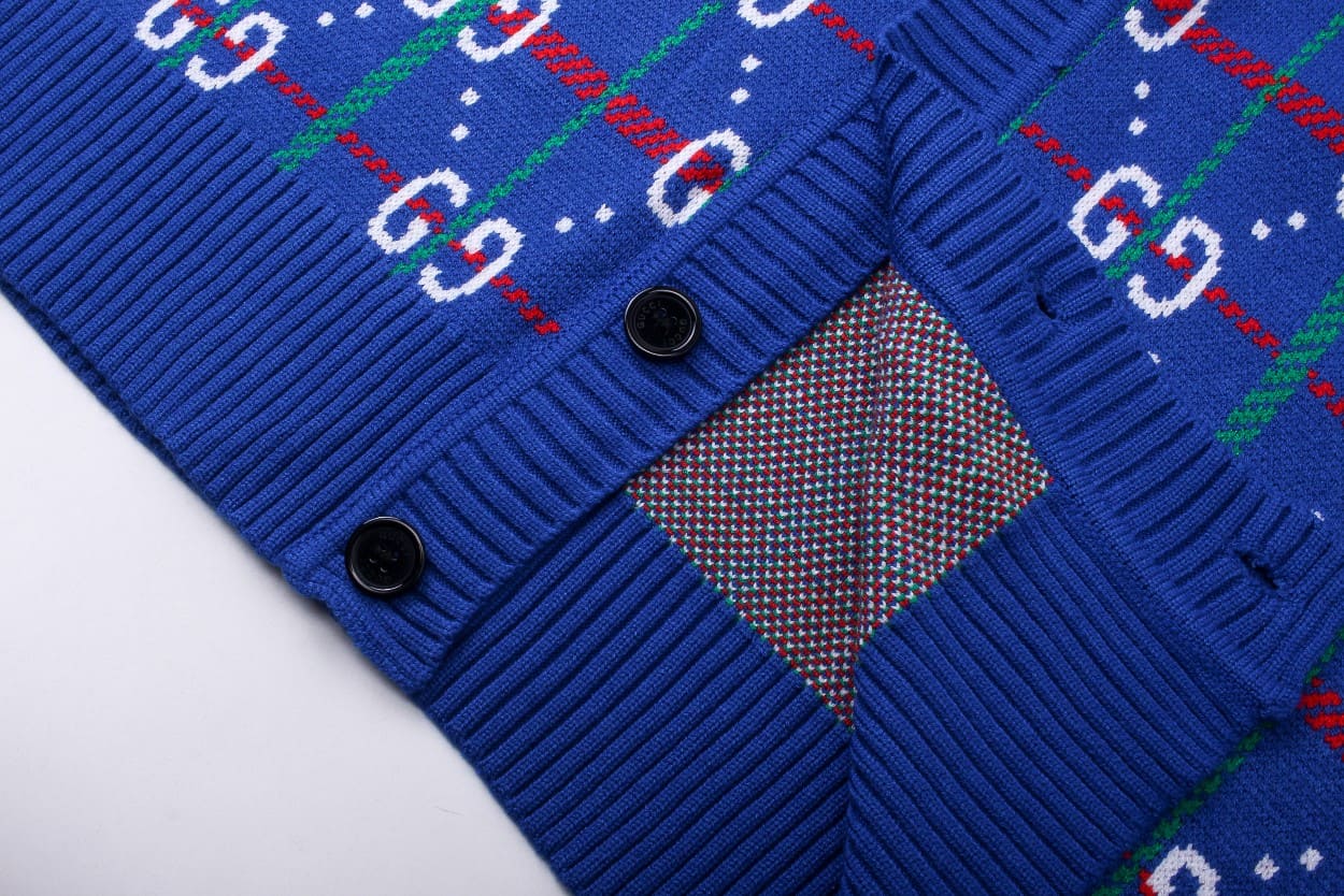 ÁO GUCCI Sweater Blue and Red Stretch Cashmere