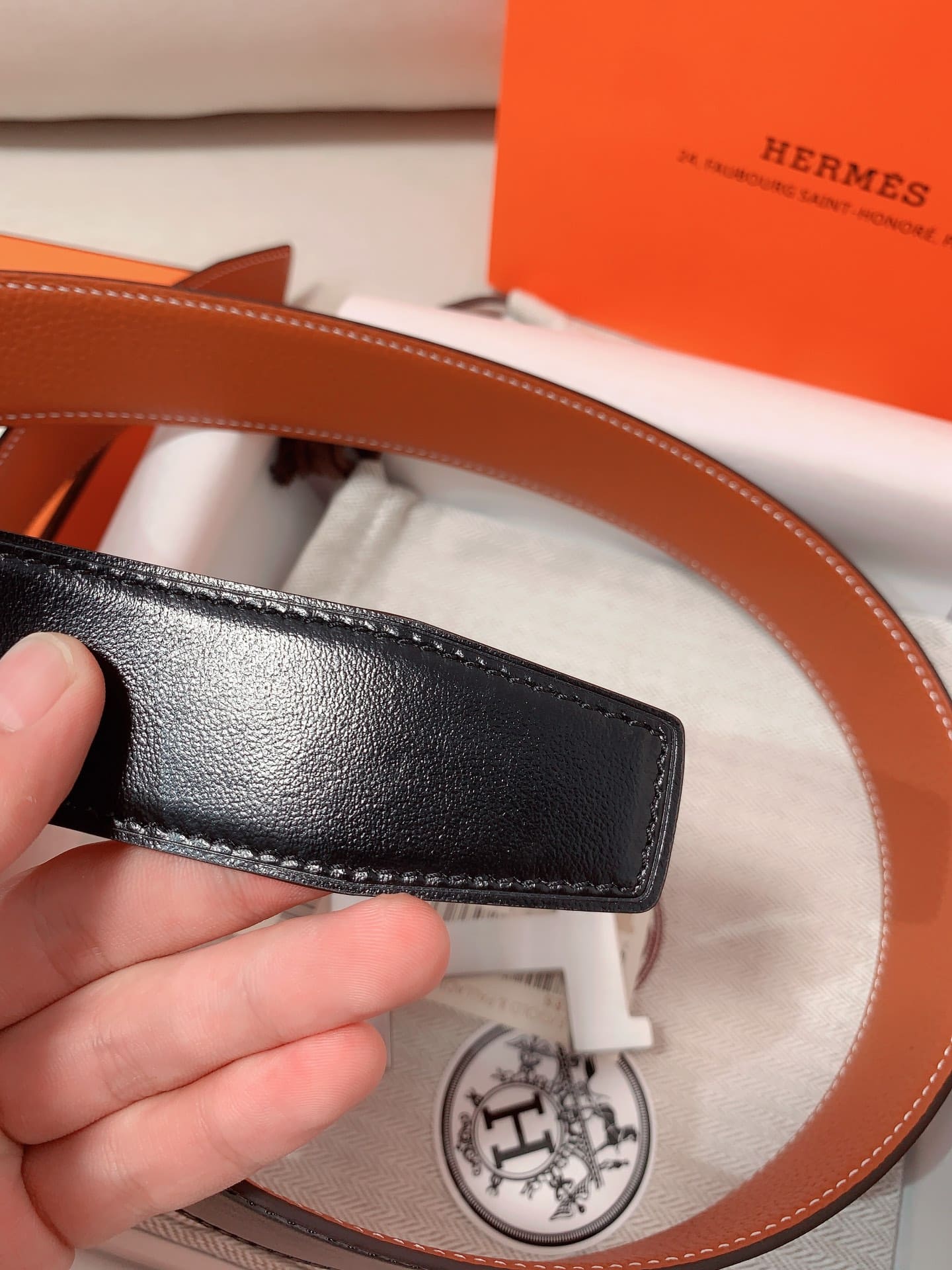DÂY LƯNG HERMES H Togo leather hai mặt khóa bạc