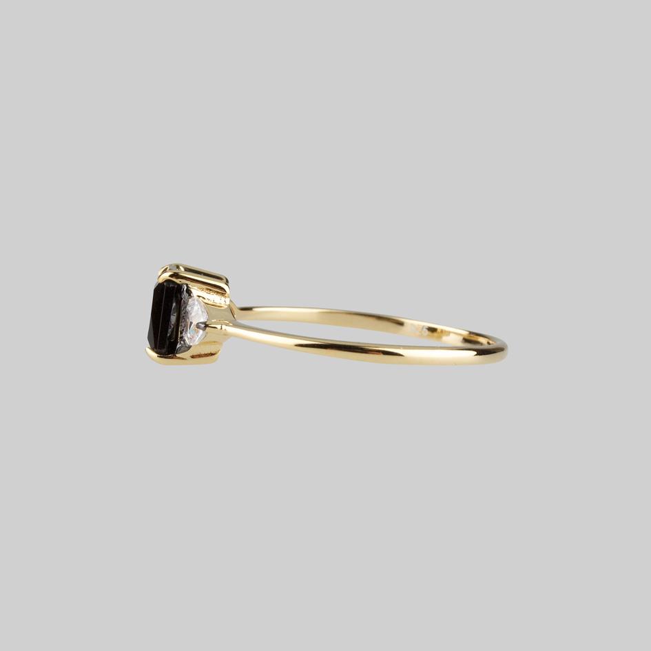 Squared Black Gems Ring Gold 14K