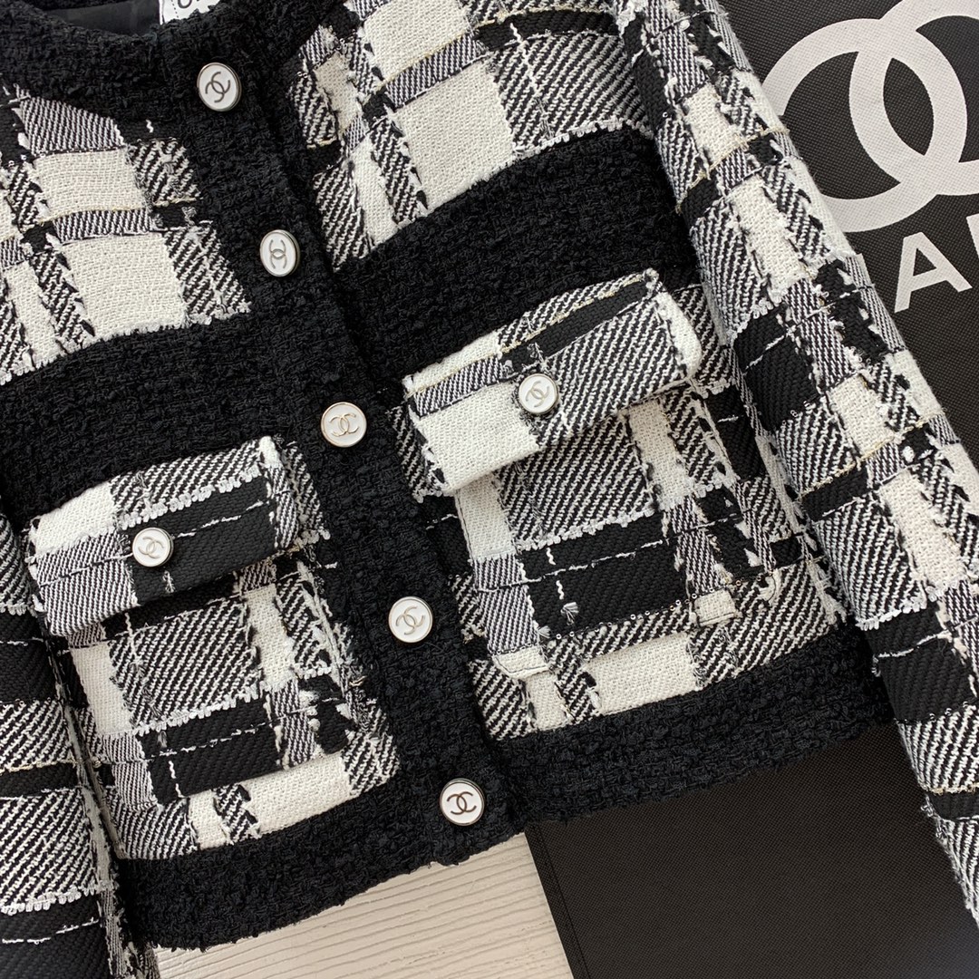 ÁO CHANEL TWEED BLACK WHITE Jacket Top AAA