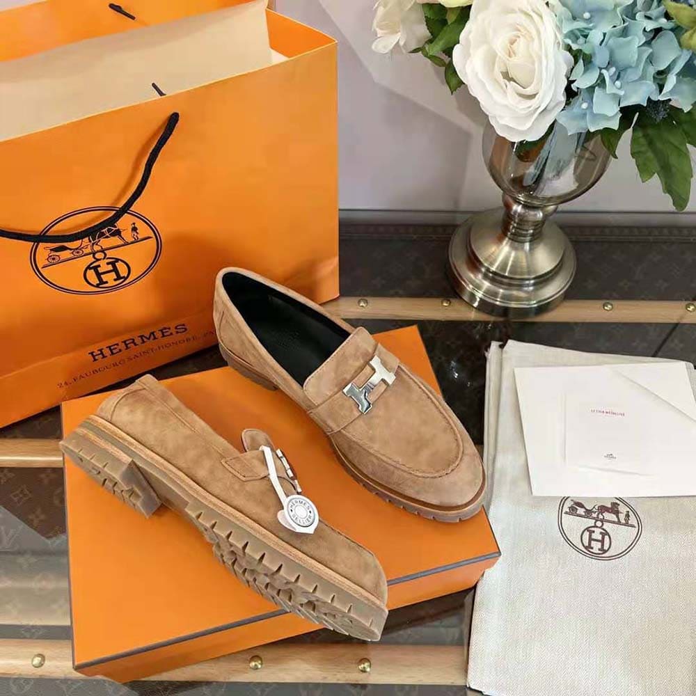 GIÀY Hermes Women Faubourg Loafer in suede goatskin-Beige
