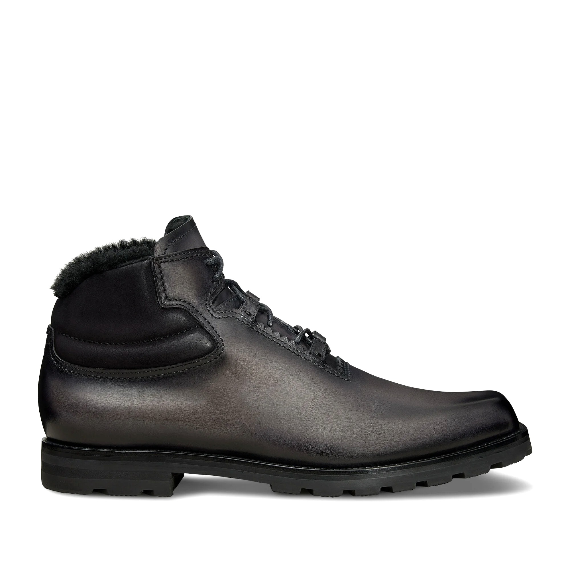 GIÀY BERLUTI Ultima Leather And Wool Boot Nero Grogio