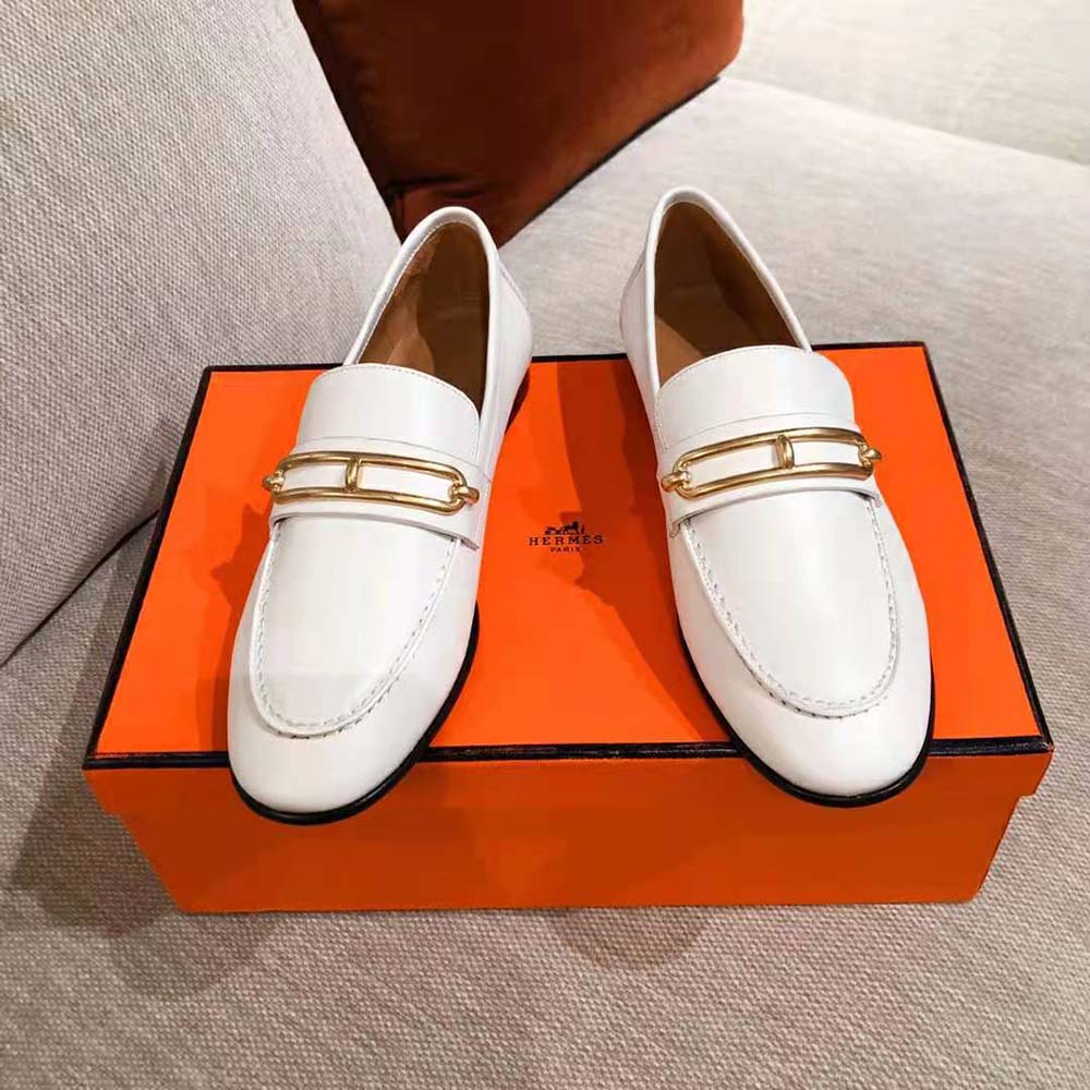 GIÀY Hermes Women Colette Loafer in Calfskin Leather-White SS2022