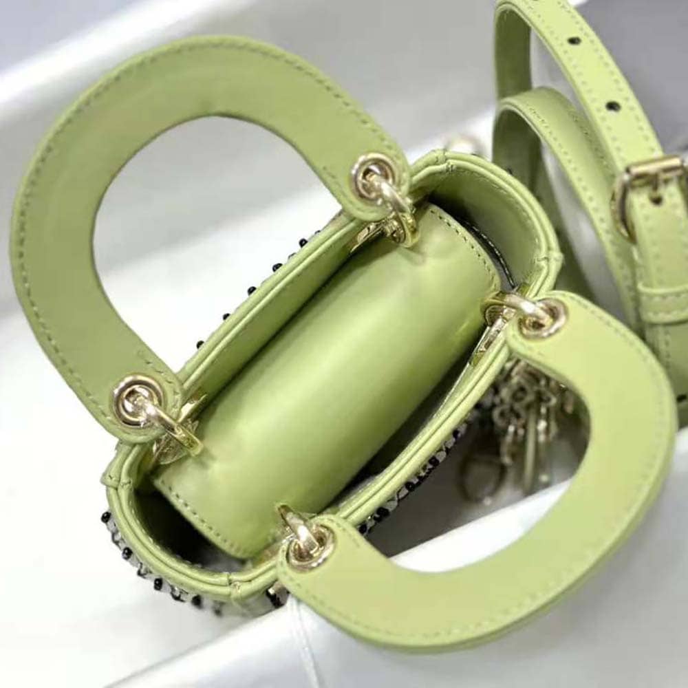 TÚI Dior Women Micro Lady Dior Bag Sage Green Embroidered Calfskin with Multicolor Sequins