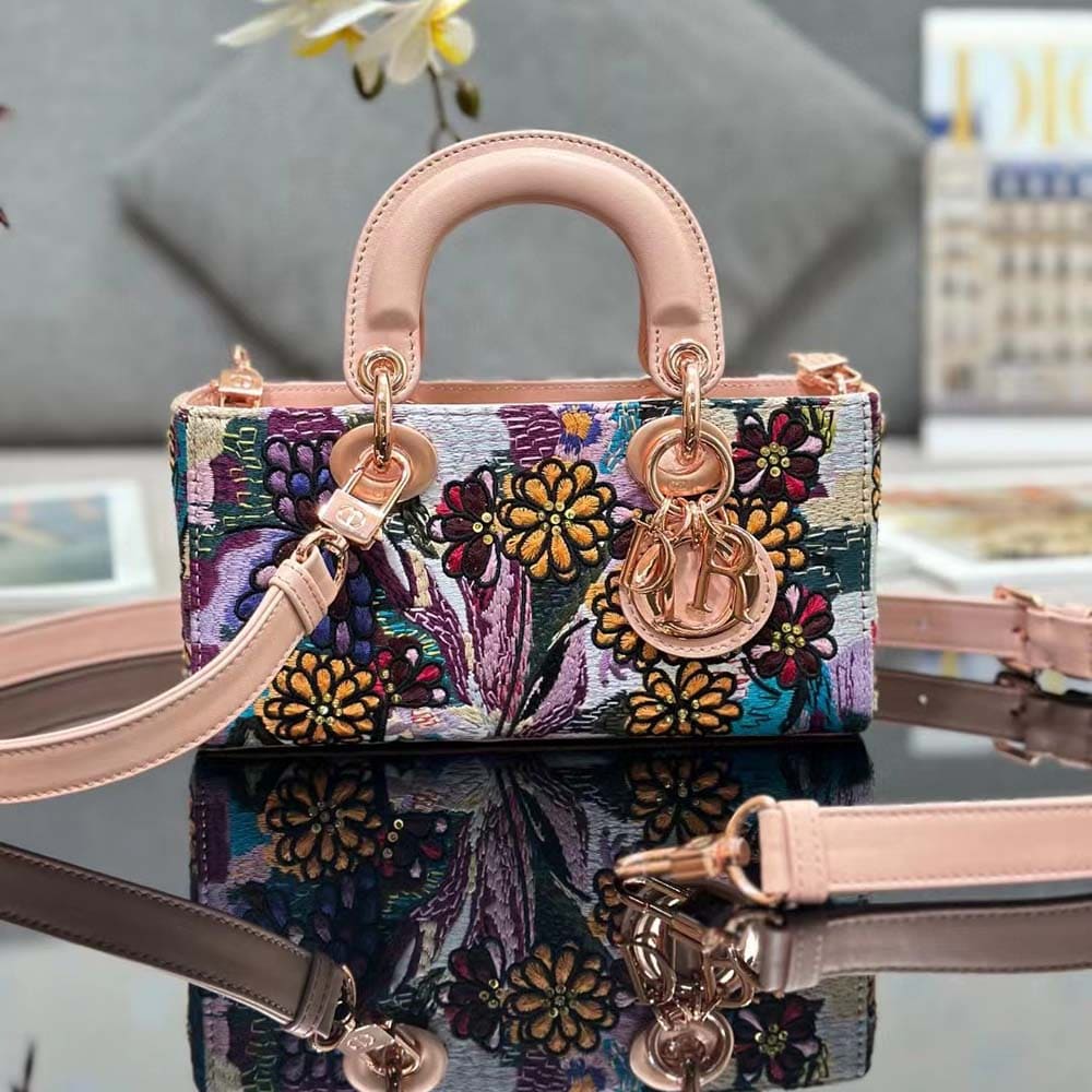 Túi Dior Women Medium Lady D-joy Bag Beige Multicolor Brocart Embroidery