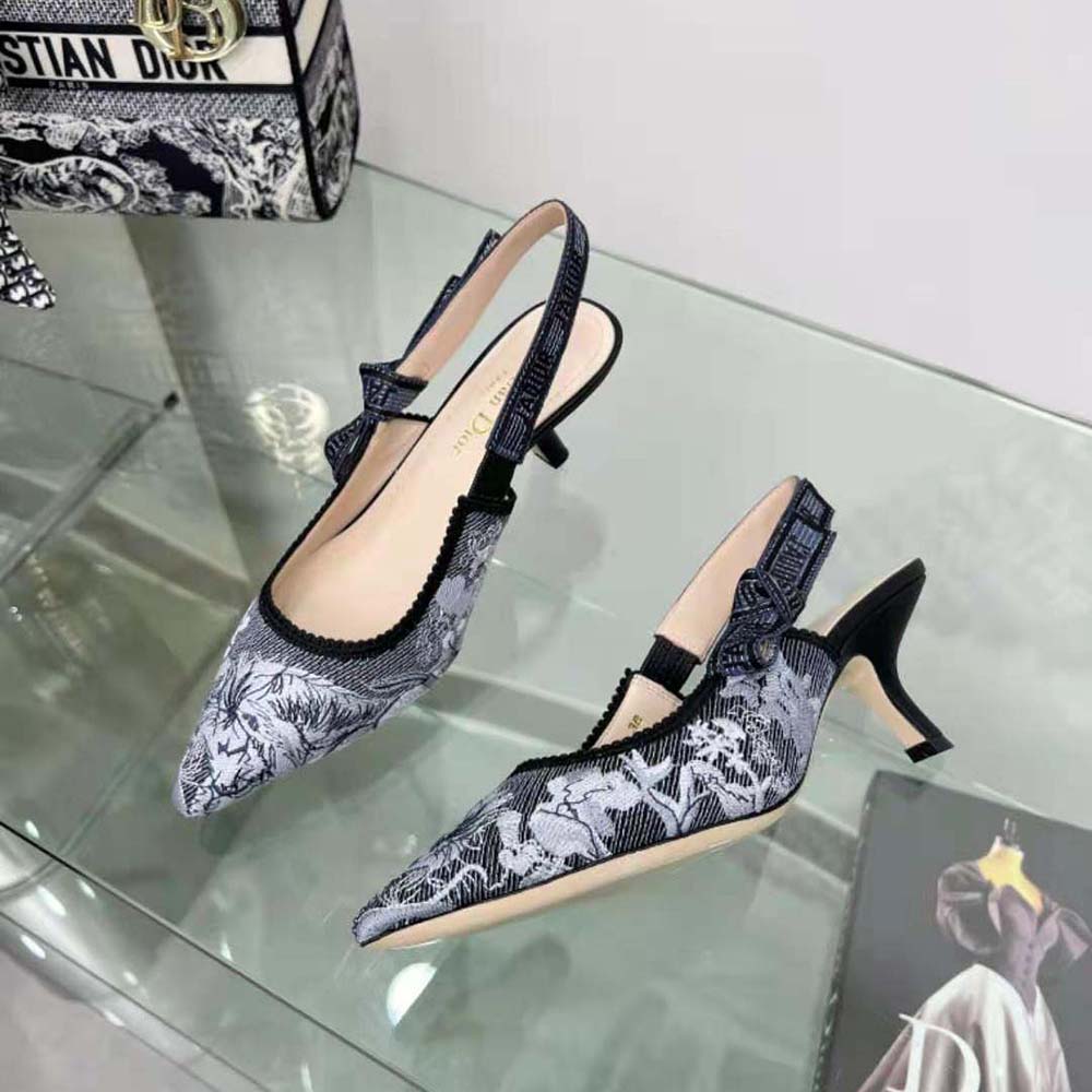 GIÀY Dior Women J’Adior Slingback Pump Blue Multicolor Embroidered Denim