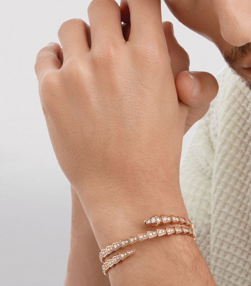 Vòng tay BVLGARI Small Rose Gold and Diamond Serpenti Viper Bracelet vàng hồng 18K