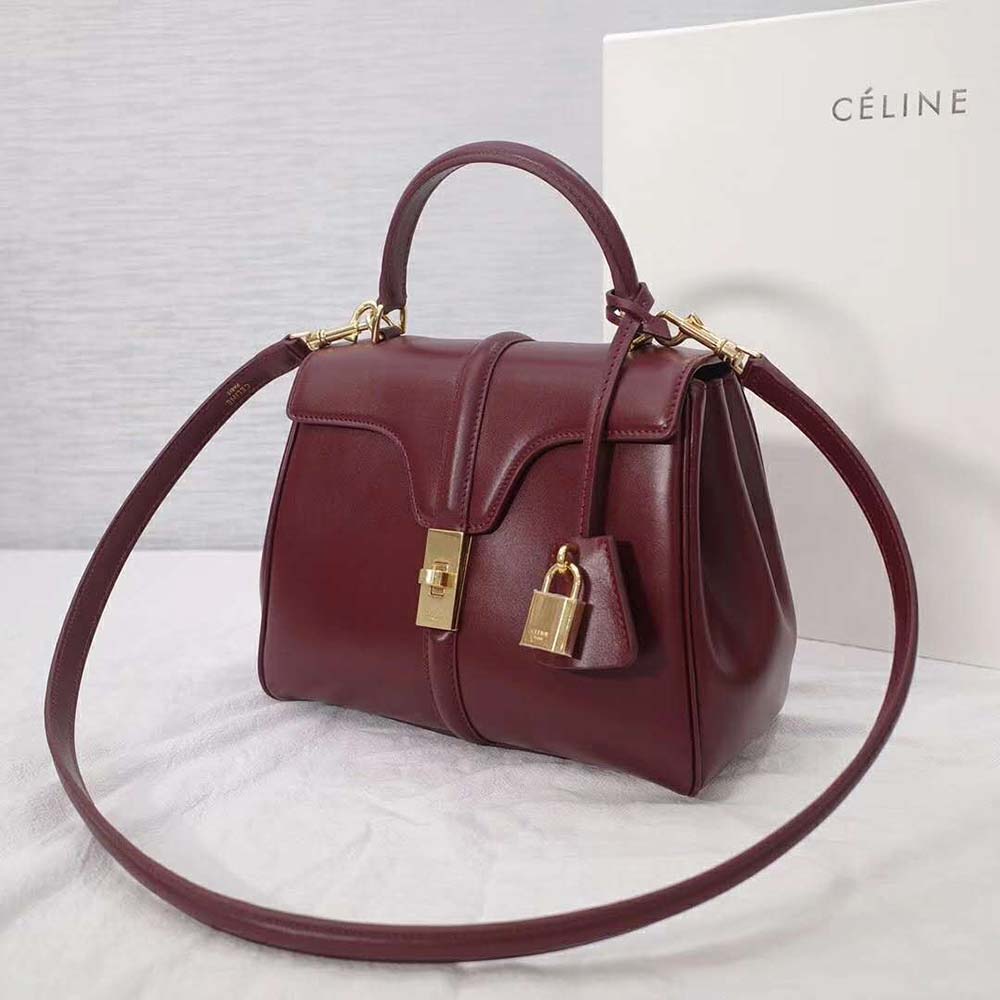 TÚI Celine Women Small 16 Bag in Satinated Calfskin-Maroon