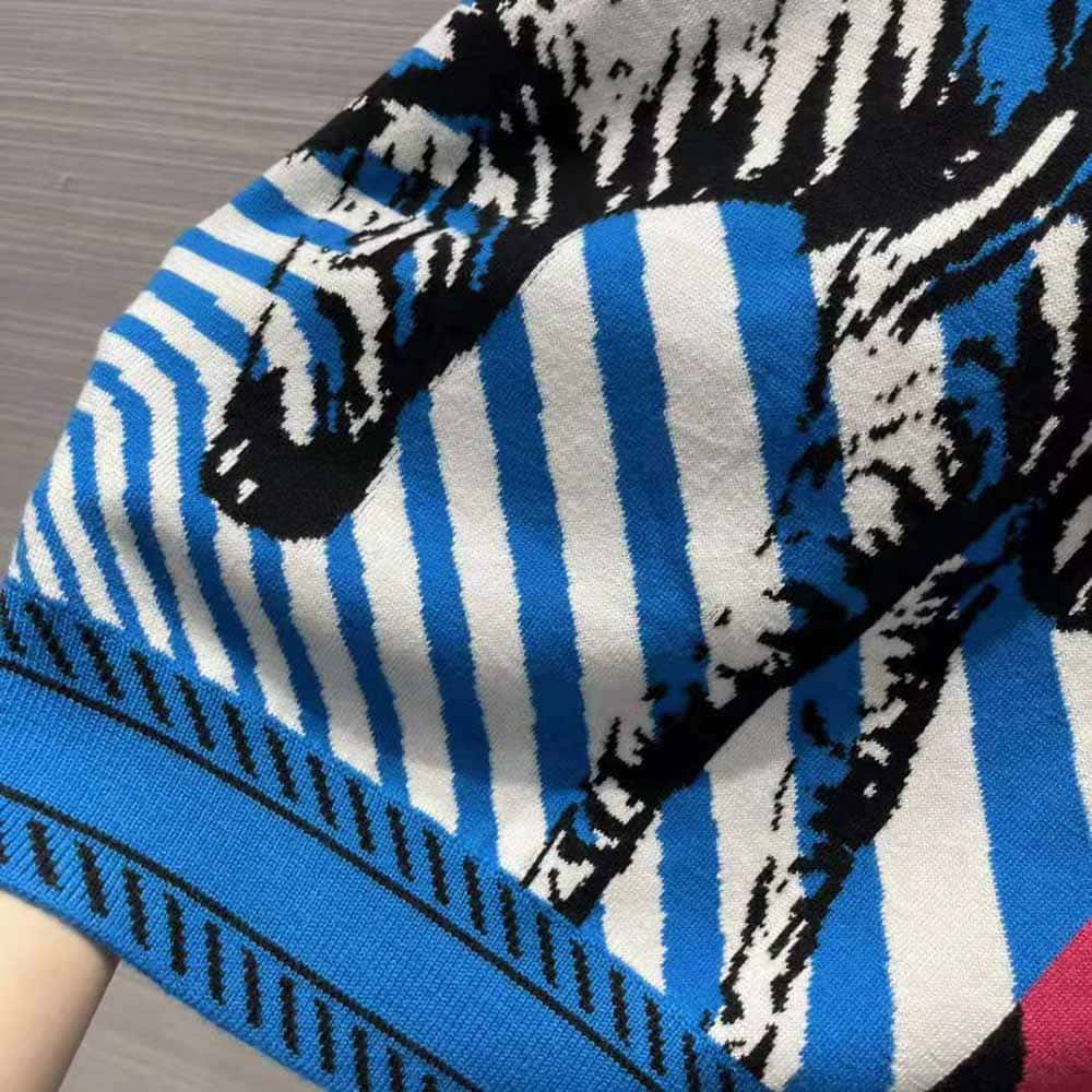 ÁO Dior Women Sweater Bright Blue and Pink D-Jungle Pop Double-Sided Technical Cashmere
