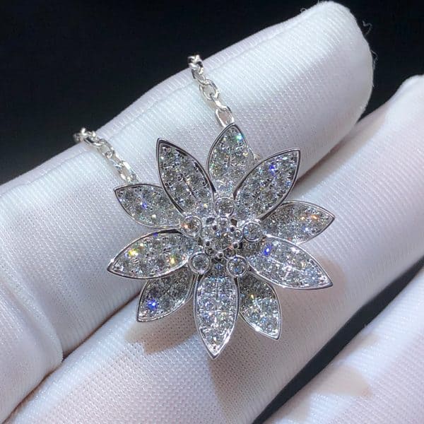 Dây chuyền mặt dây chuyền kẹp hoa sen cỡ trung đính kim cương lát vàng trắng 18K Van Cleef & Arpels 18K  (Liên hệ để biết giá)