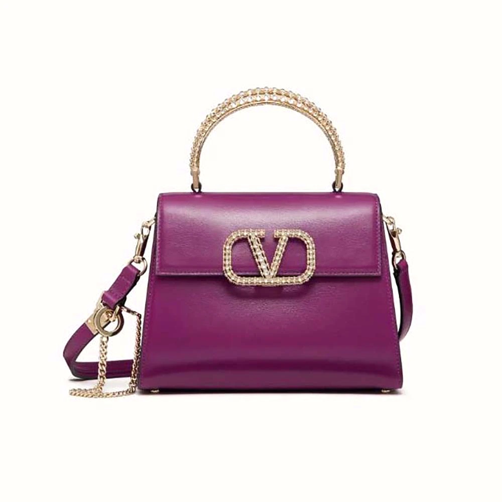 TÚI Valentino Women Small Vsling Calfskin Handbag with Jewel Handle-Purple