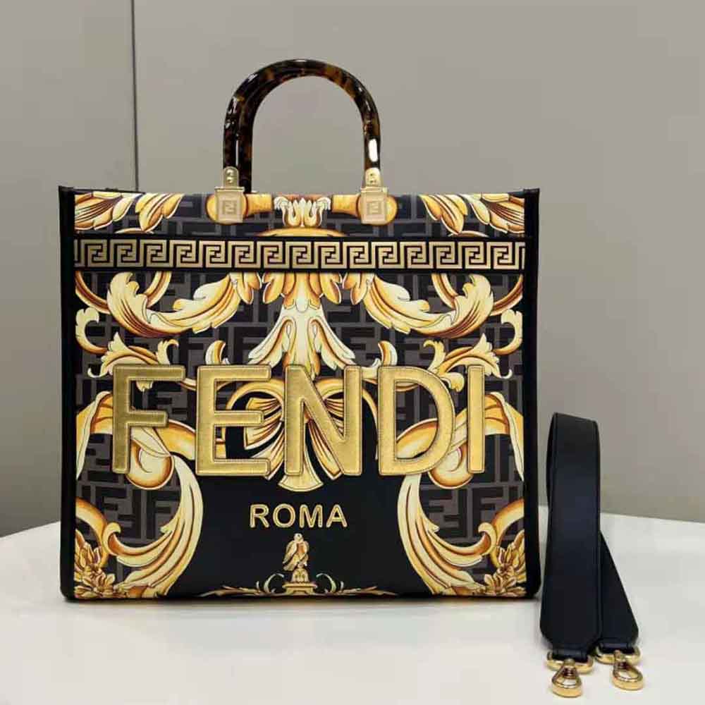 TÚI Fendi Women Sunshine Medium Fendace Printed FF Leather Shopper