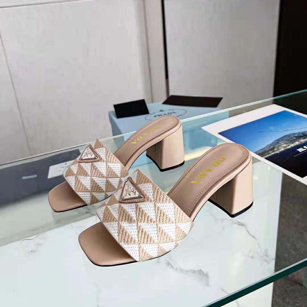 DÉP Prada Women Embroidered Fabric Sandals-Beige