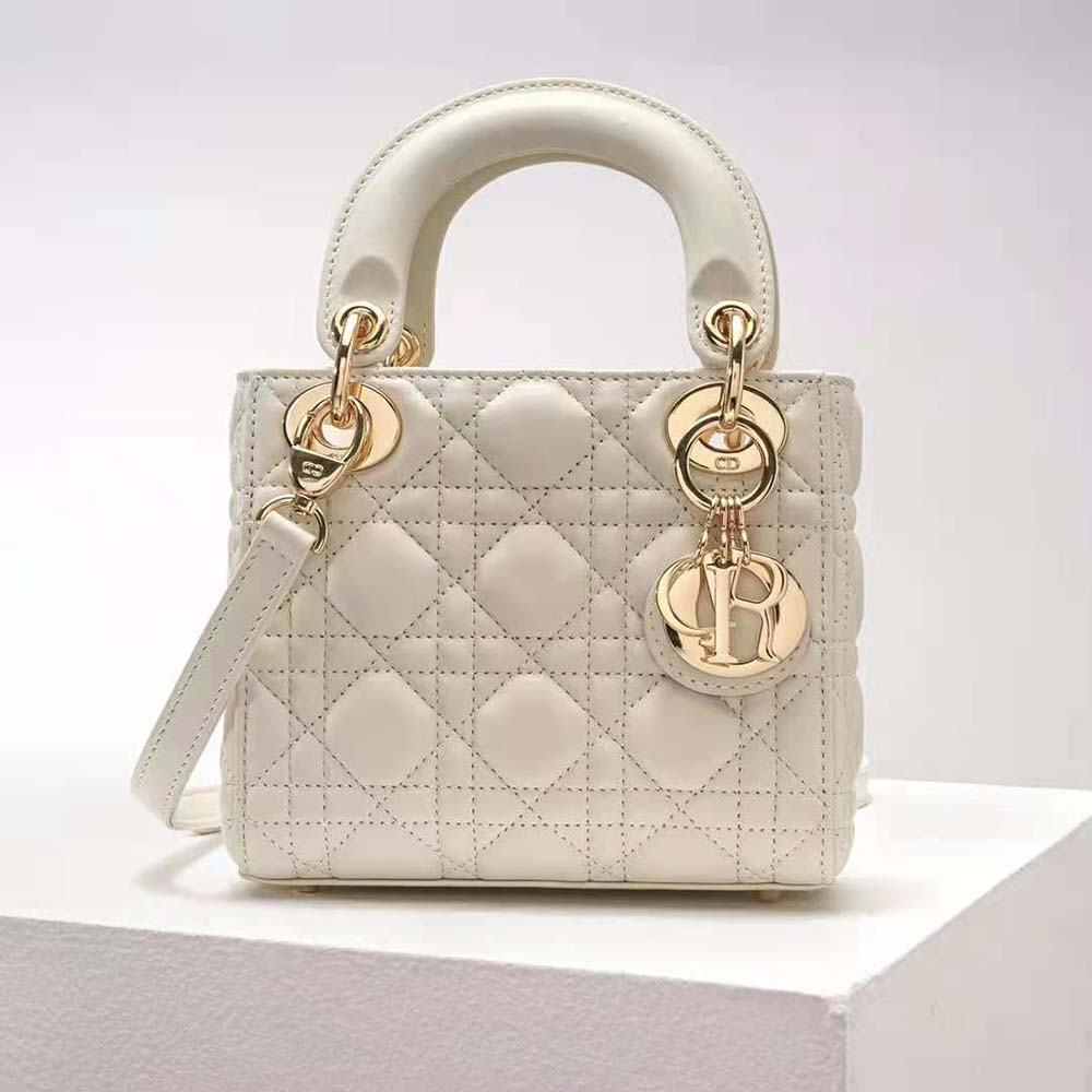 TÚI Christian Dior Mini Lady Dior Bag Latte Cannage Lambskin