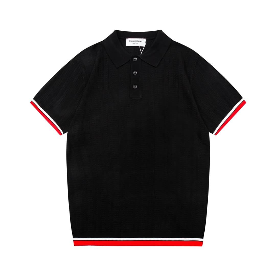 ÁO THOM BROWNE POLO SHIRT BLACK MÀU ĐEN DỆT KIM