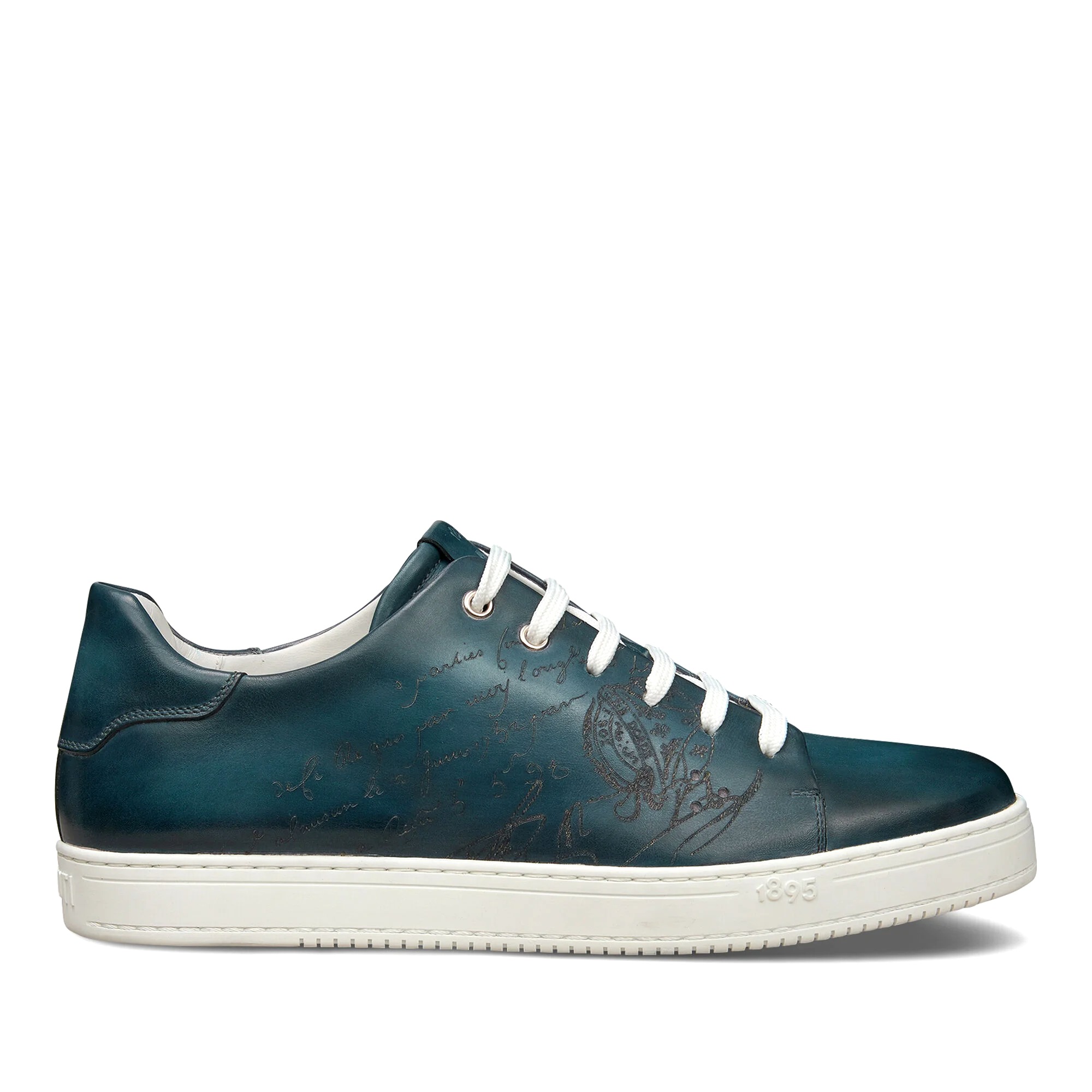 GIÀY BERLUTI Playtime Scritto Leather Sneaker Steel Blue