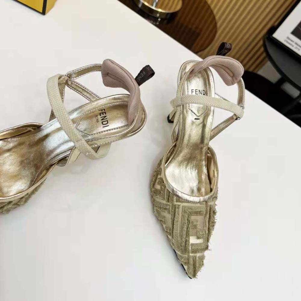 GIÀY Fendi Women Colibrì Lite Gold Mesh High-Heeled Slingbacks