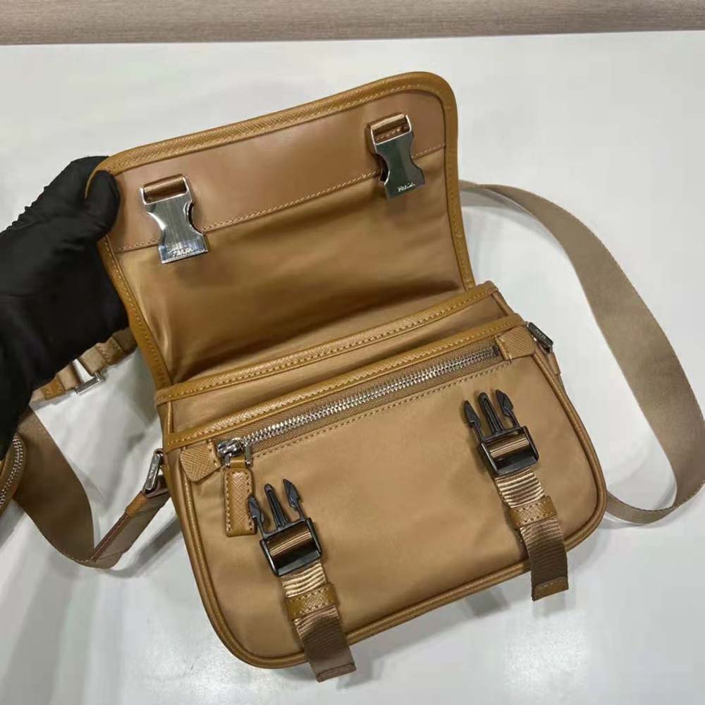 TÚI PRADA Men Re-Nylon and Saffiano Leather Shoulder Bag-Brown