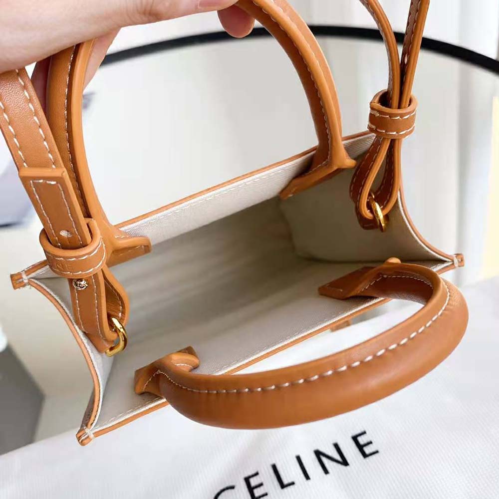 TÚI Celine Women Mini Vertical Cabas Celine in Textile with Celine Print and Calfskin-White