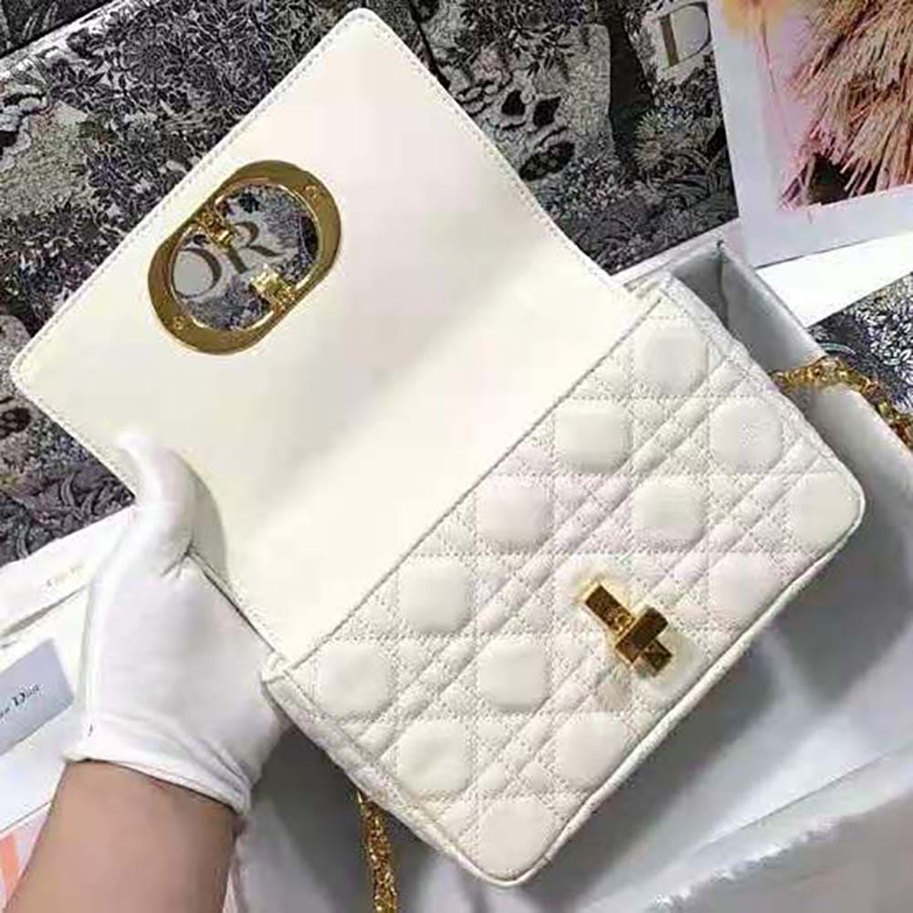 TÚI Dior Women Small Dior Caro Bag Ivory Supple Cannage Calfskin-White Top Quality