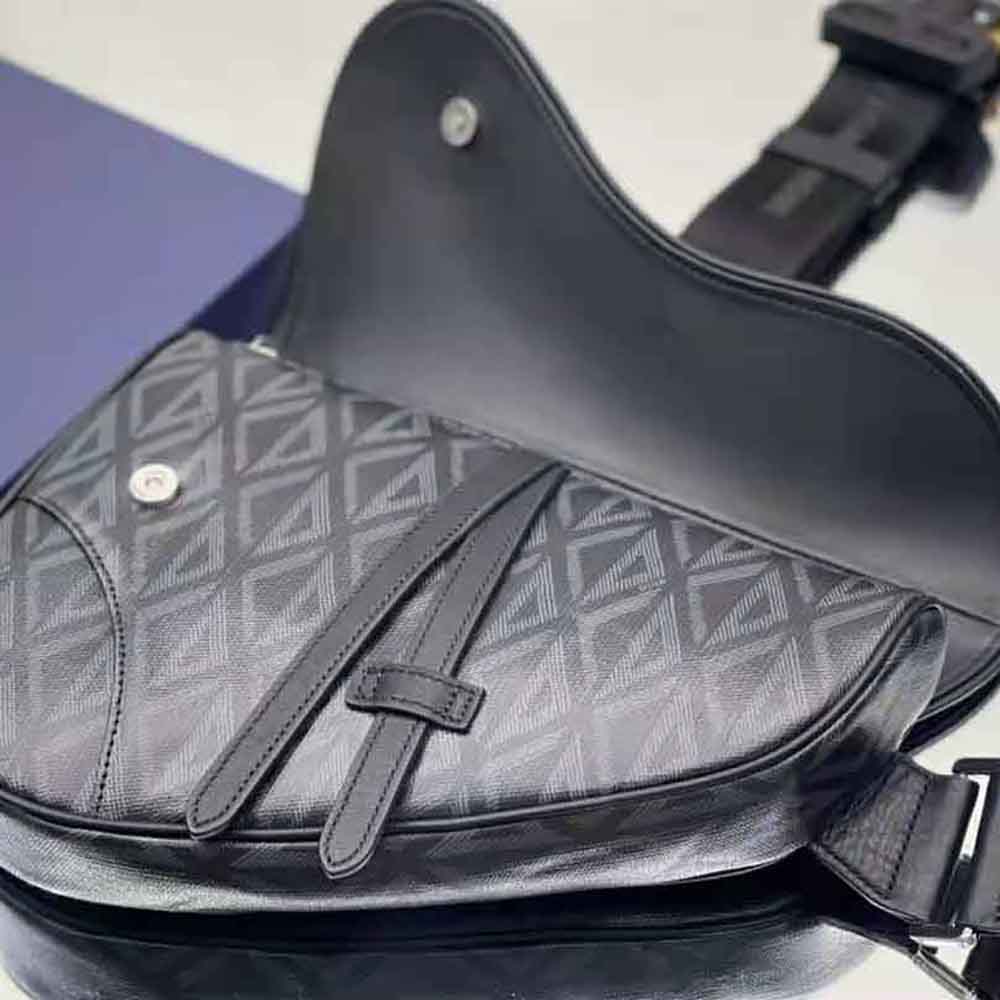 TÚI DIOR Saddle Bag Black CD Diamond Canvas and Smooth Calfskin