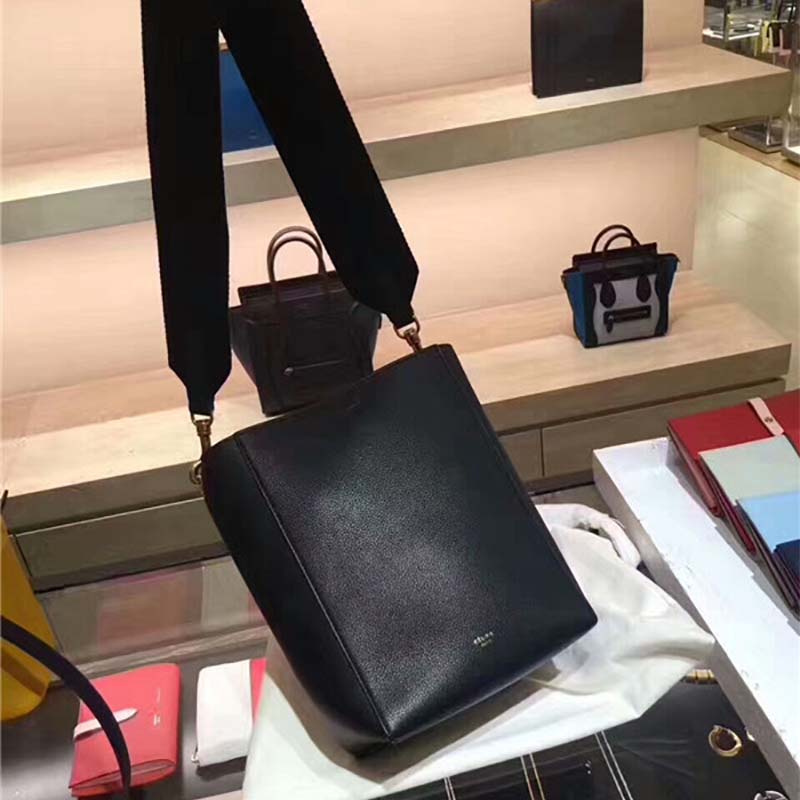 TÚI Celine Women Sangle Small Bucket Bag in Soft Grained Calfskin-Black