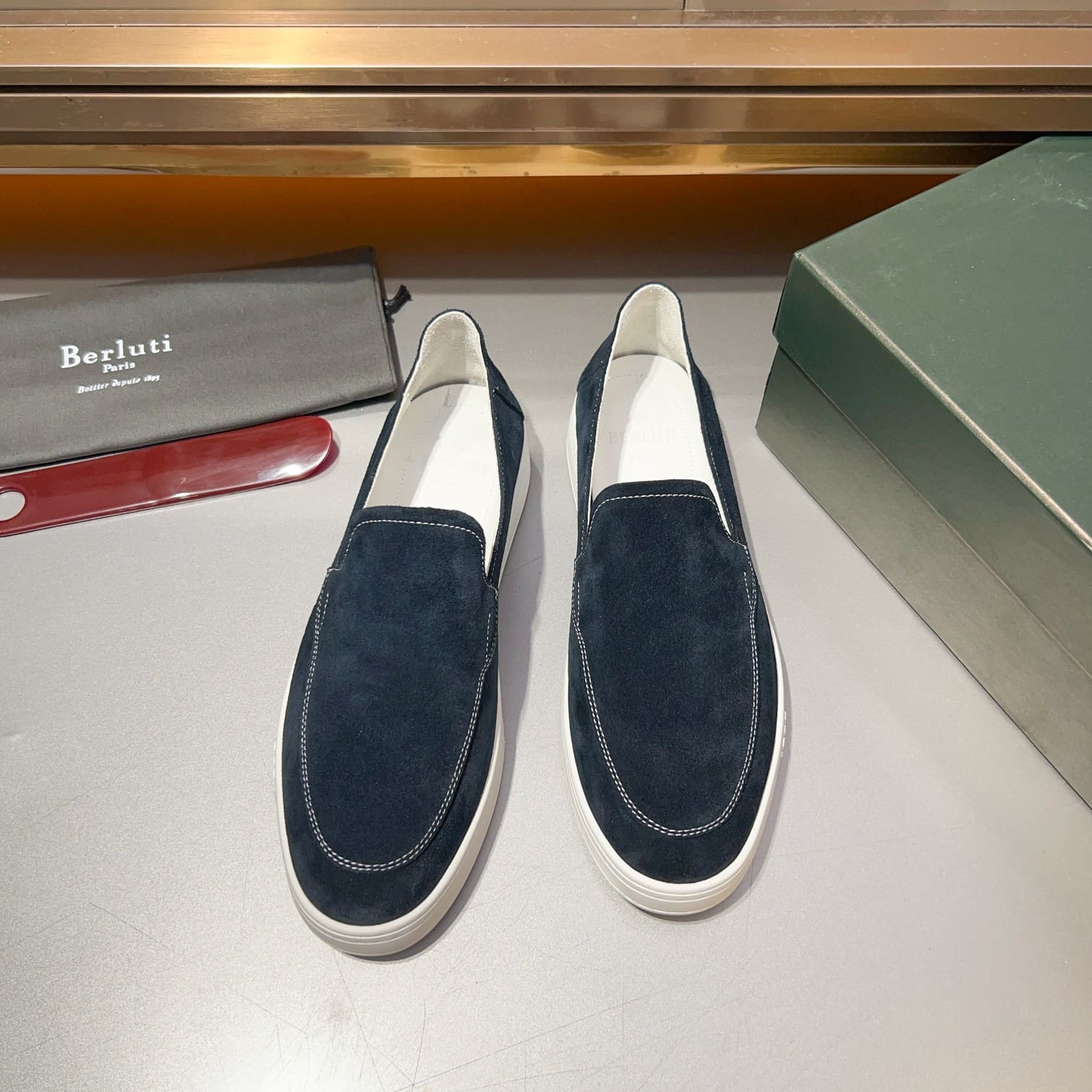 GIÀY BERLUTI LOAFER SUEDE BLUE HANDMADE TOP QUALITY SHOES AAA