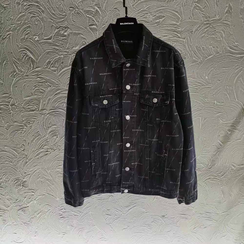 ÁO Balenciaga Large Fit Jacket in Stonewashed Black Lasered Denim