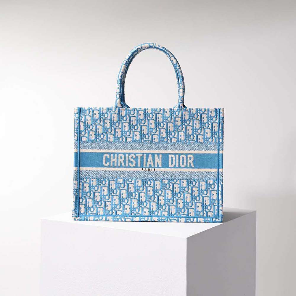 TÚI Dior Women Small Dior Book Tote Cornflower Blue Dior Oblique Embroidery