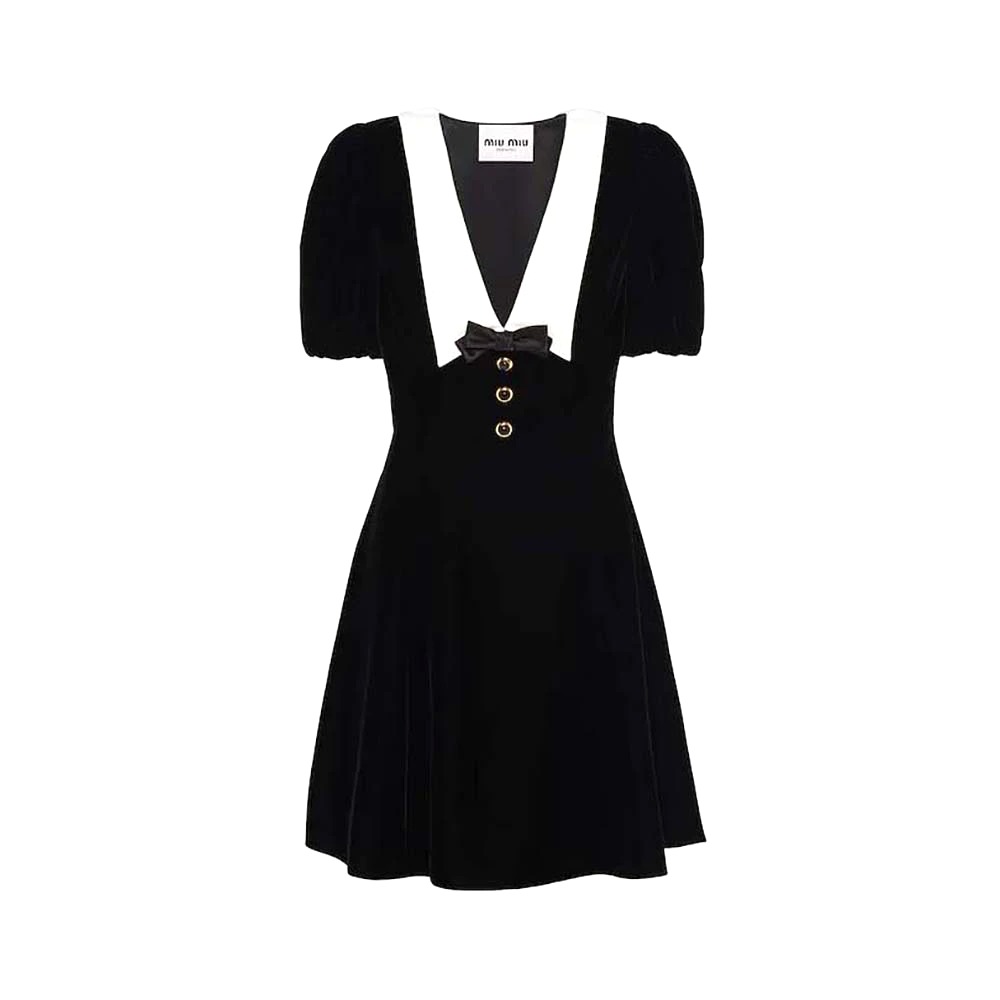 VÁY Miu Miu Women Velvet Mini Dress-Black