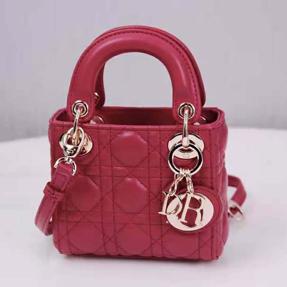 TÚI Dior Women Micro Lady Dior Bag Red Cannage Lambskin