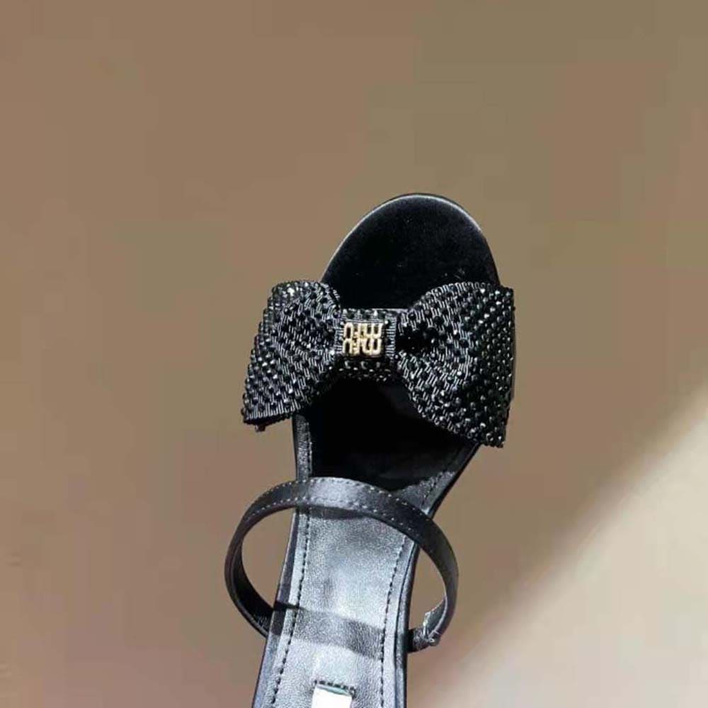 GIÀY Miu Miu Women Satin Bow Sandals in 85 mm Heel Height-Black