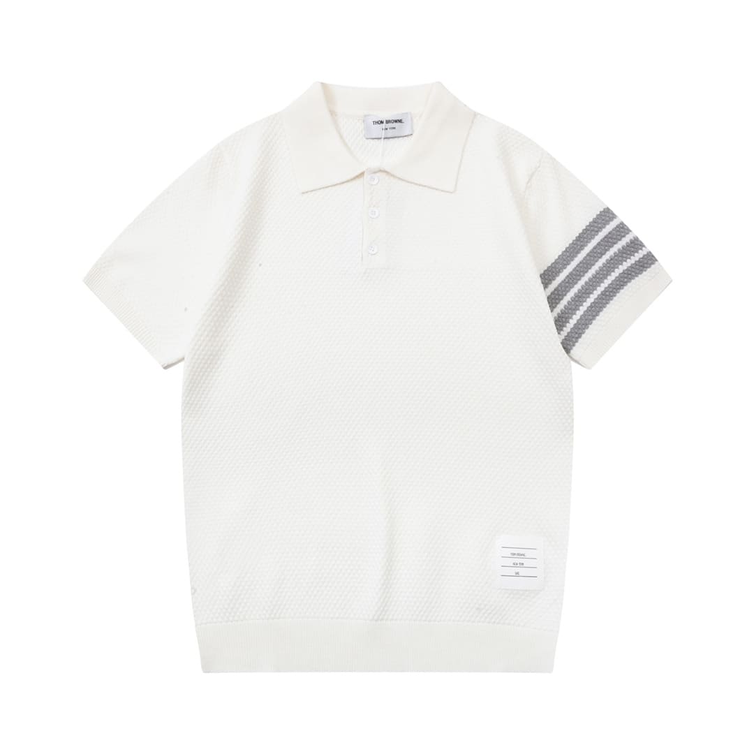 ÁO THOM BROWNE POLO SHIRT WHITE MÀU TRẮNG DỆT KIM