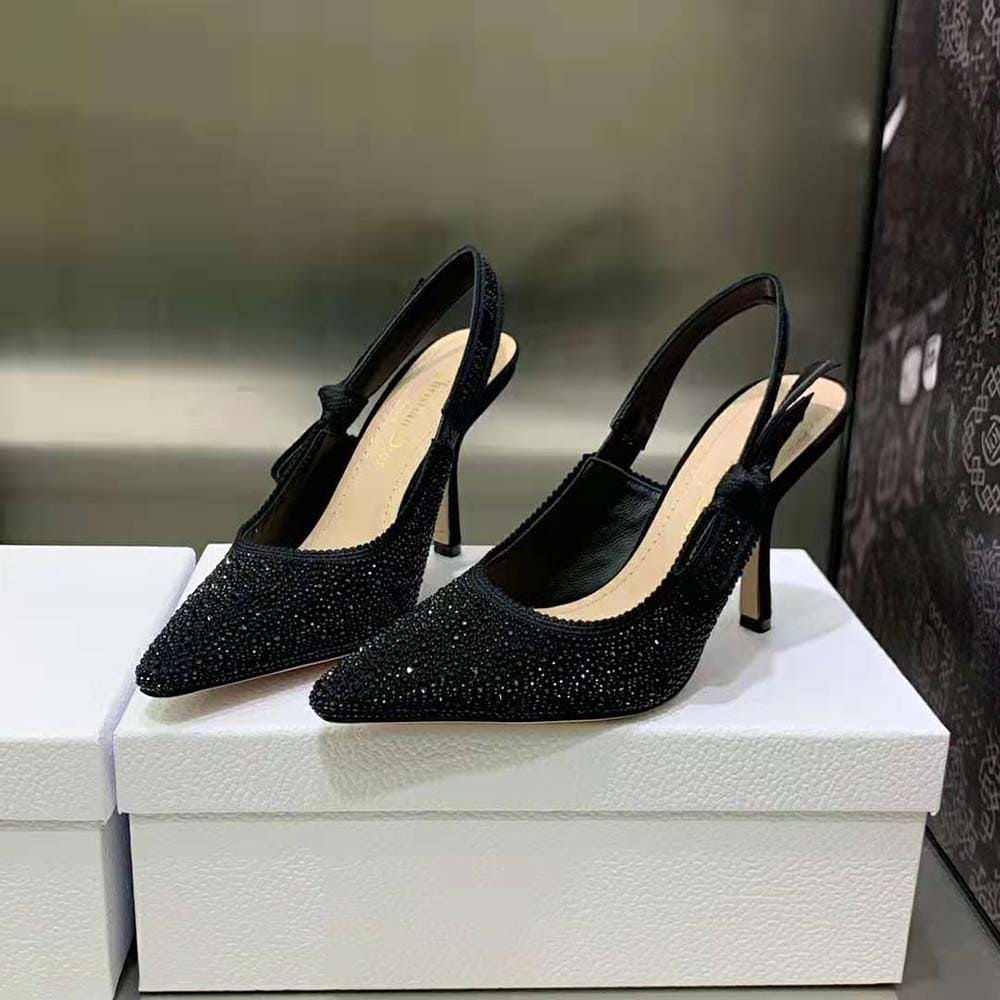 GIÀY Dior Women J’Adior Slingback Pump Black Cotton Embroidered with Strass