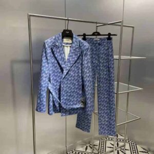 ÁO Fendi Women Light Blue Chambray Jacket with Peak Lapels and Breast Pocket