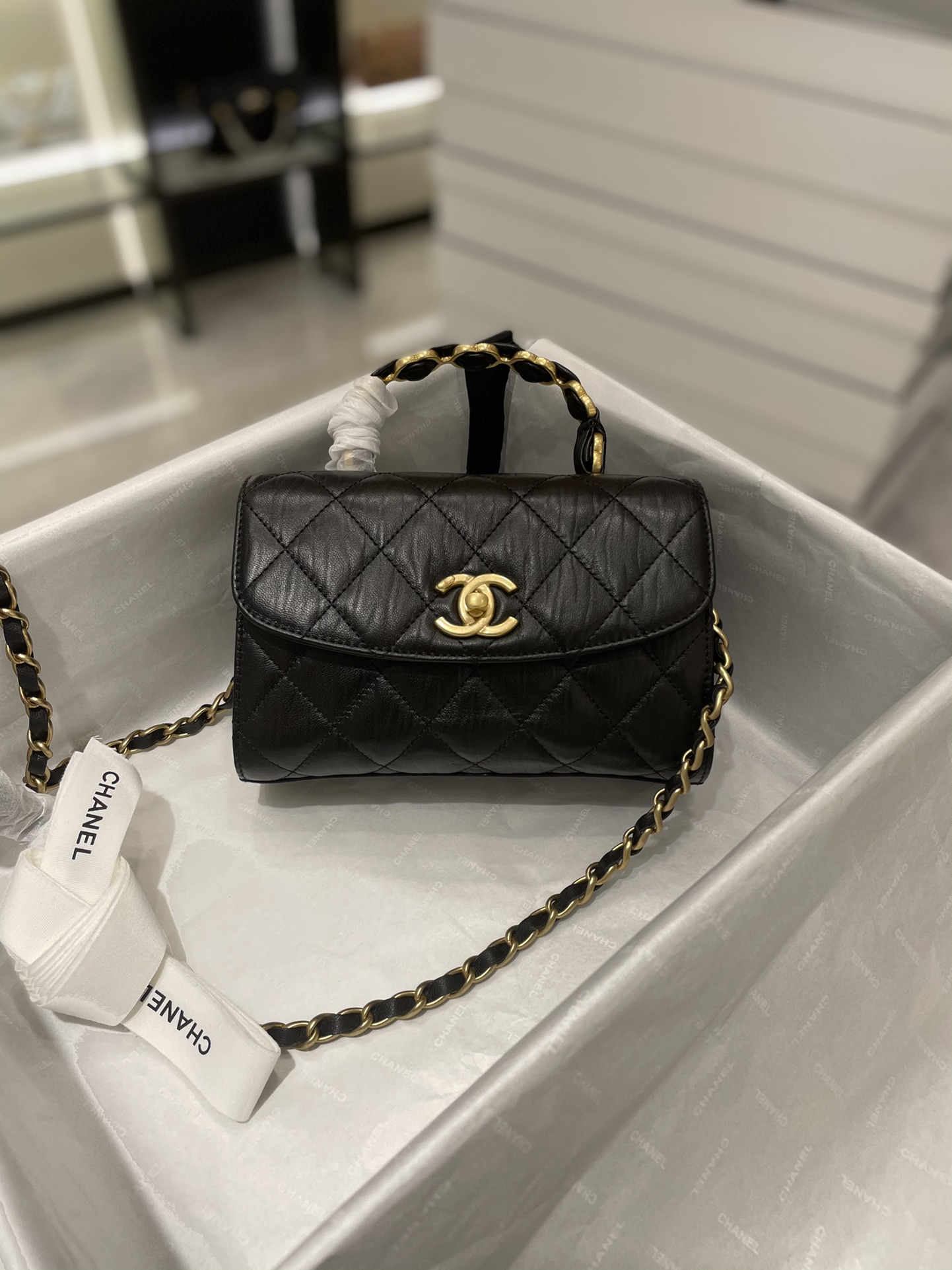 TÚI CHANEL NEW COCO HANDLE LAMBSKIN DA HAAS GOLD