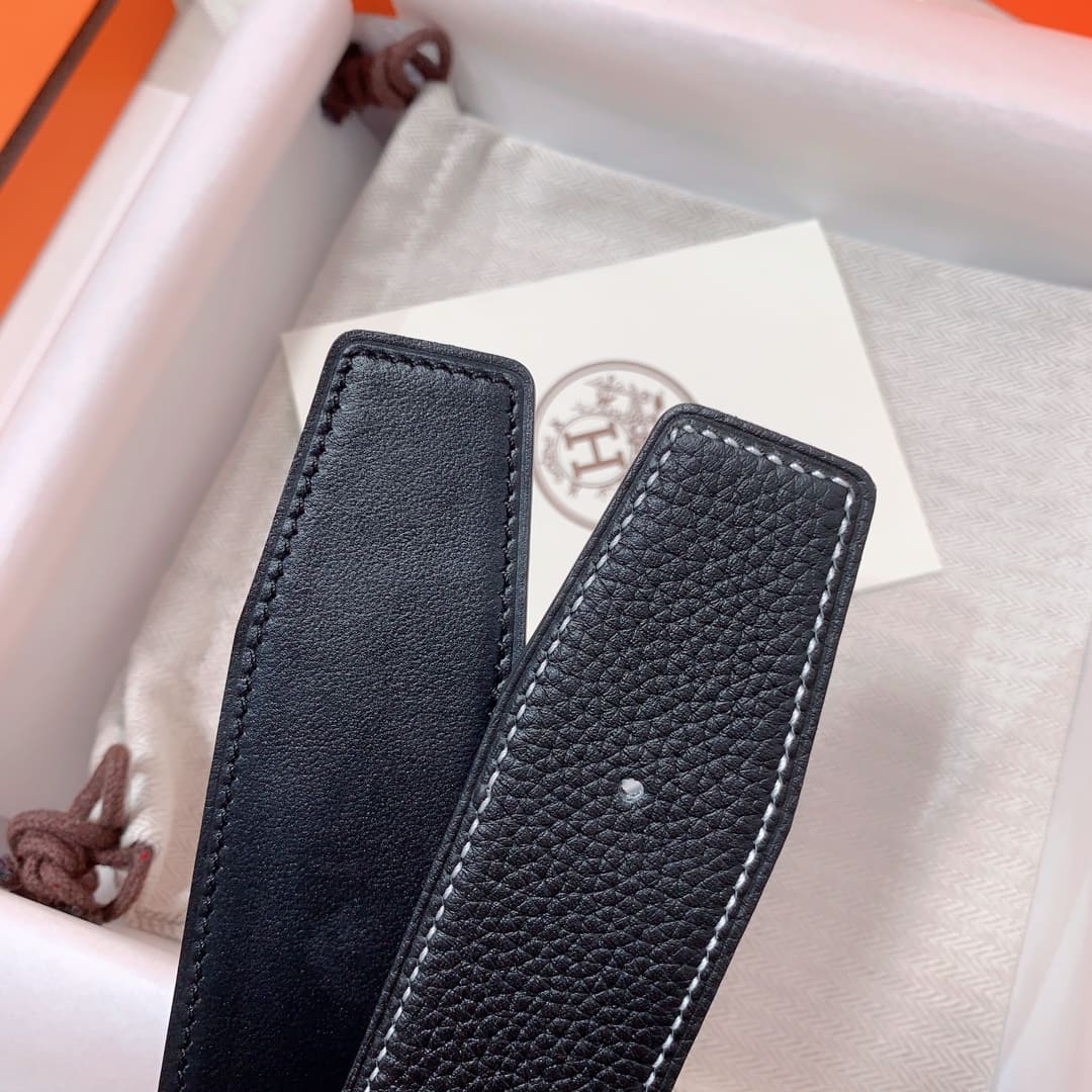 DÂY LƯNG HERMES H Matte Black Togo leather hai mặt khóa đen