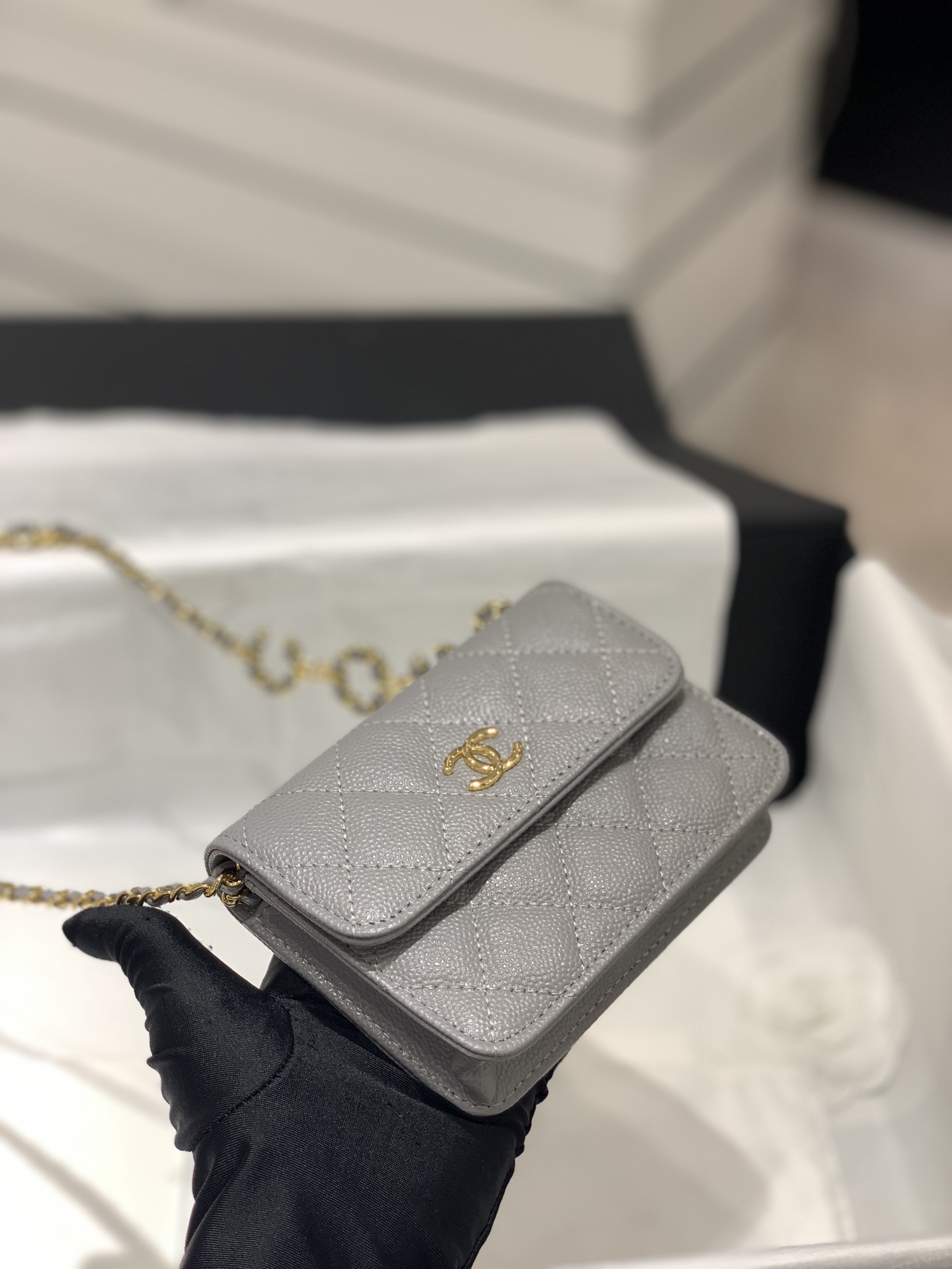TÚI CHANEL WOC LOGO COCO CAVIAR GREY DA HAAS 13.5