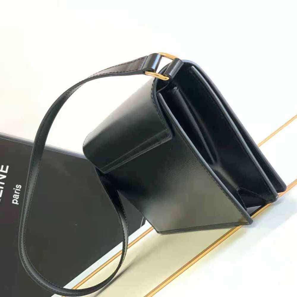 TÚI Celine Women Trapeze Triomphe Bag in Shiny Calfskin-Black