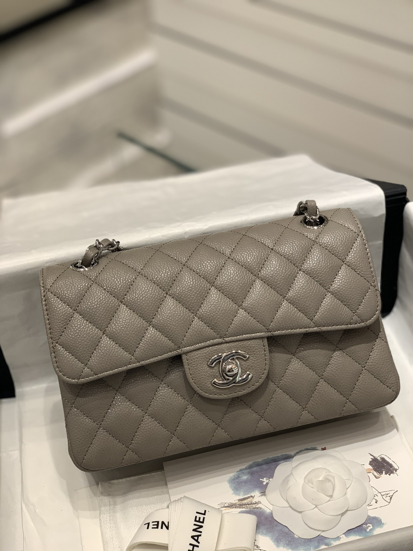 TÚI CHANEL CF 23 CAVIAR GREY DA HAAS SILVER